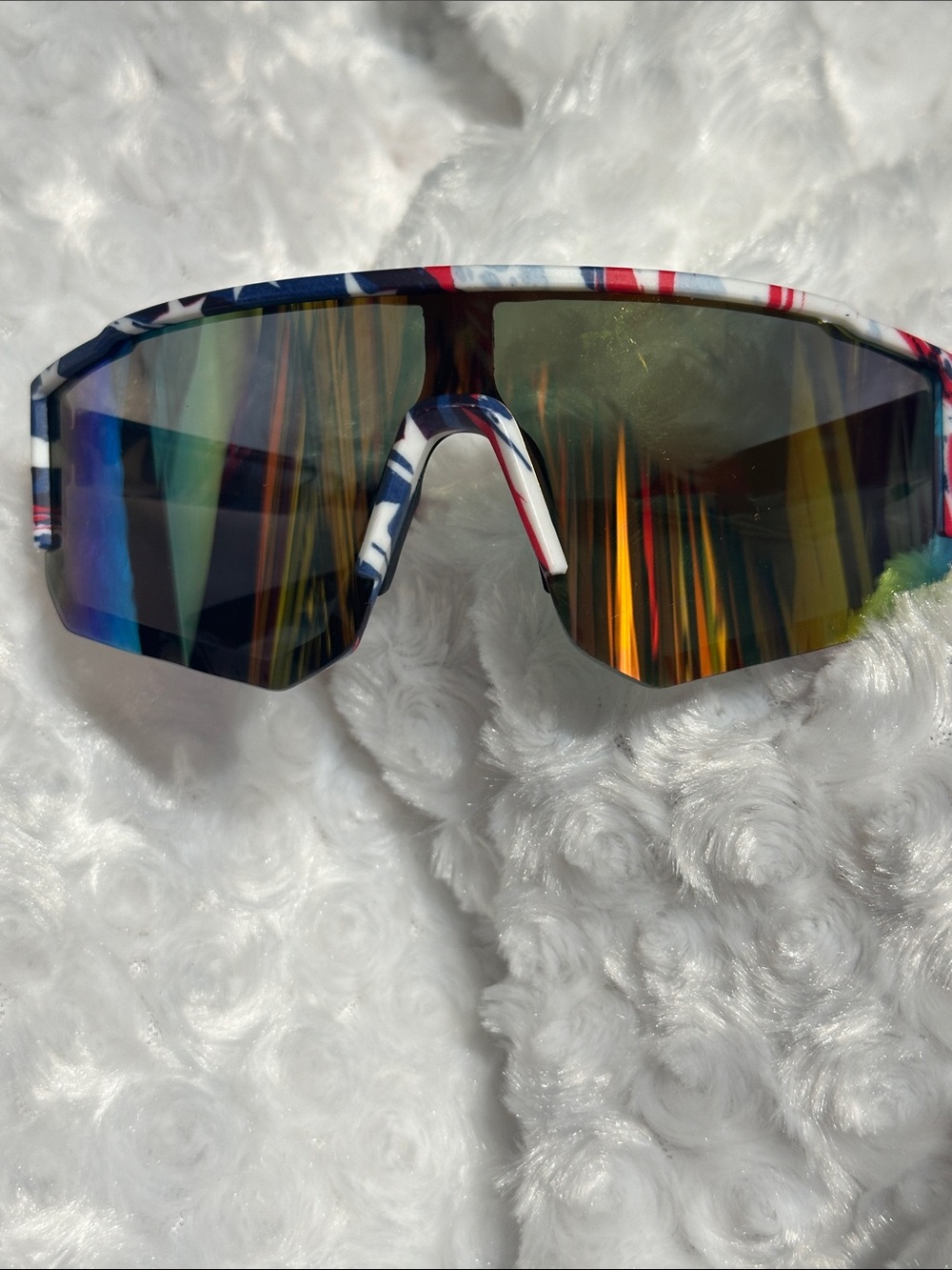 Piranha Sport Wrap Sunglasses Red White Blue Mirrored Lens NWT Unisex